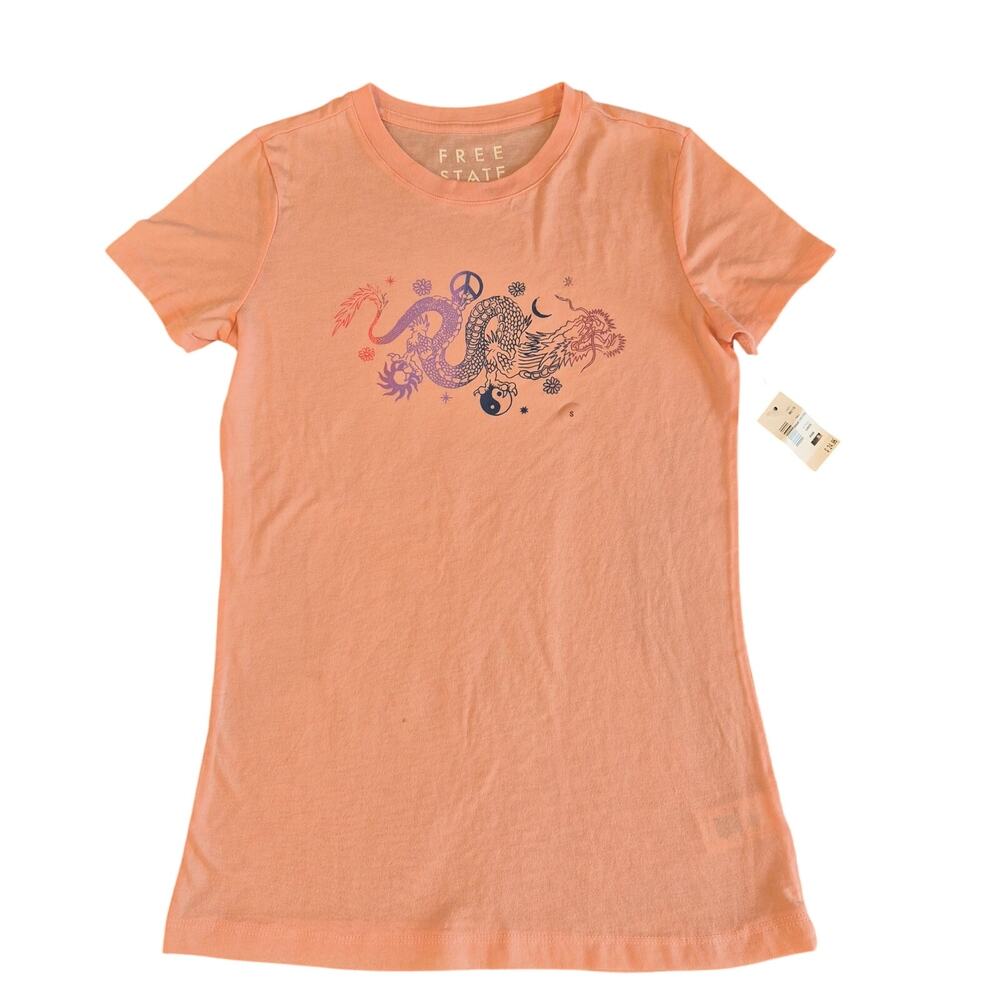 NWT Free State Graphic Tee S Peach Dragon Celestial Y2K Pacific Sunwear